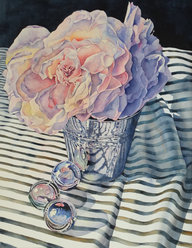 Peony with Glass Balls, a watercolor painting by Deb Ward